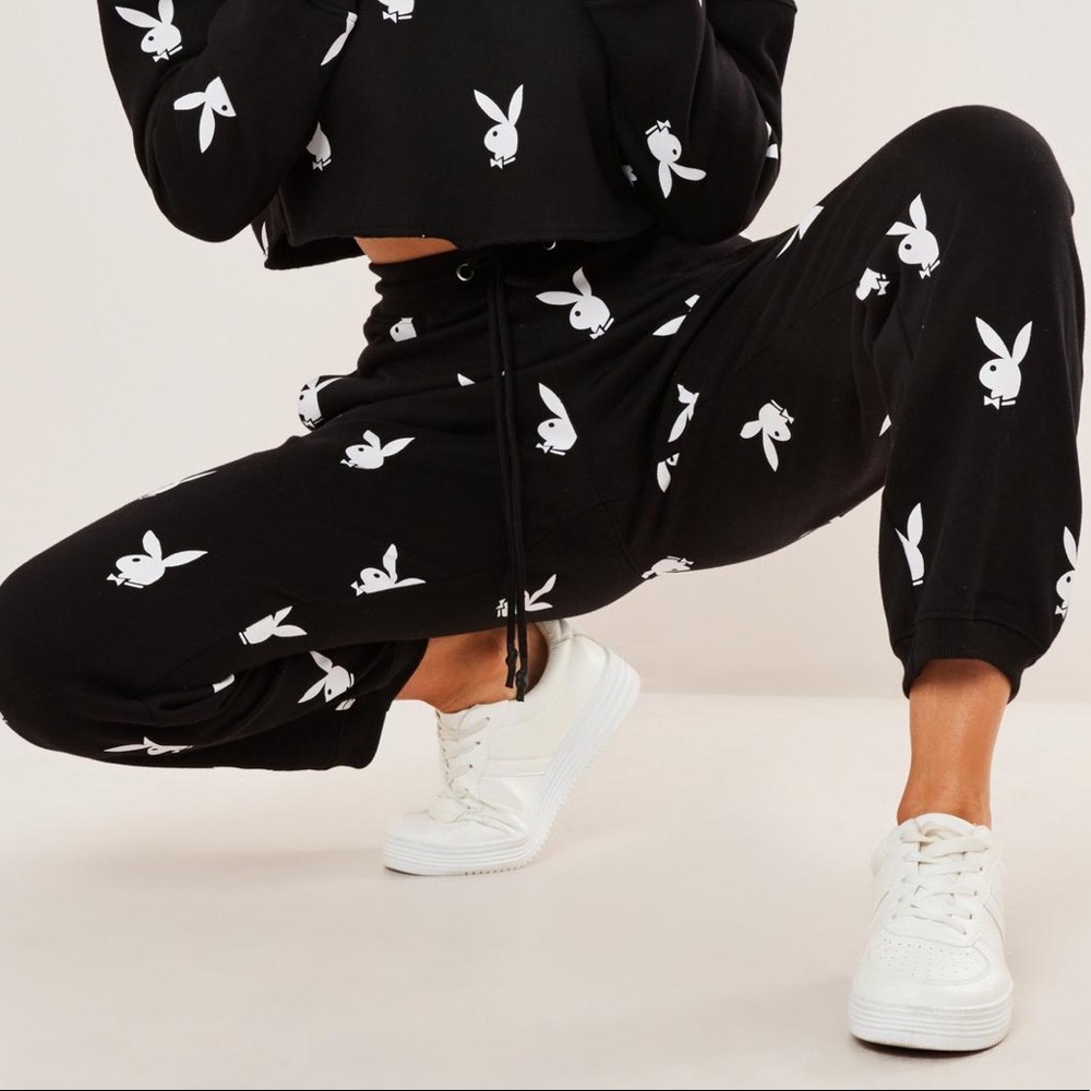 missguided black repeat print oversized joggers